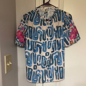 Women's Blue and Pink Patterned Blouse